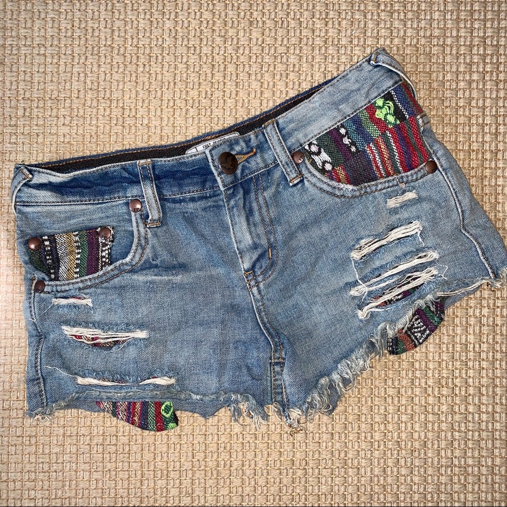 Free people tribal print denim shorts